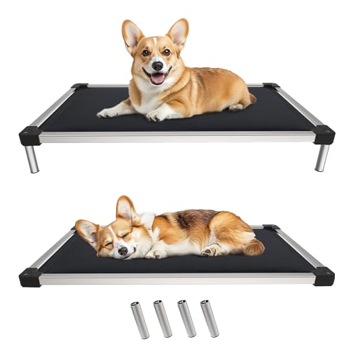 FXW TitanNest Chew-Proof Elevated Dog Bed, Raised Cot for Indoor/Outdoor/Camping Use, Durable & Washable Padded Pet Bed for Medium Dogs, 41.0" L x 27.0" W x 5.0" H, Black