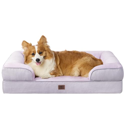 EHEYCIGA Orthopedic Dog Beds for Large Dogs, Waterproof Memory Foam Large Pet Bed with Sides, Non-Slip Bottom and Egg-Crate Foam Dog Couch Bed with Washable Removable Cover, Lilac