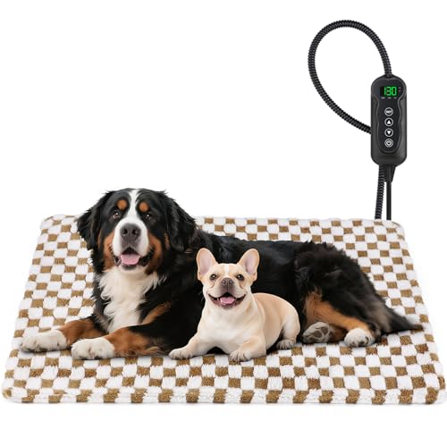 MIXJOY Heated Dog Bed, Waterproof Electric Dog Cat Heating Pad with Timer, Temperature Adjustable Heated Cat Bed for Winter, Auto Power-Off, Anti-bite Heating Pad for Dogs Cats-47''x28'', XLarge