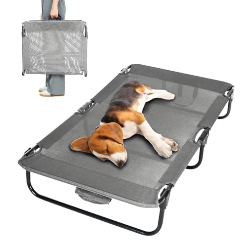 Dog Elevated Bed Foldable Portable Raised Bed Camping cot Outdoor Summer Dog Bed (Medium, Grey-Textilene)