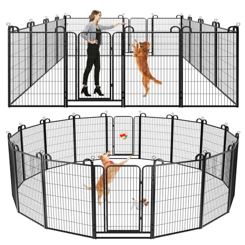 Dog Playpen Outdoor 16 Piece Panels Heavy Duty Dog Fence 47" Height Anti-Rust with Doors Portable for RV Camping Yard, Total 36FT, 103 Sq.ft, Snowy Black