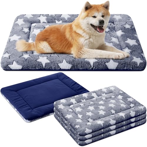 VitalCozy 4 Pcs Winter Dog Crate Pads, Ultra Soft Warm Washable Dog Cat Bed Mat for Pet Crate Comfortable Replaceable Reversible Kennel Pad for Small, Medium, Large Dogs(20 x 30 x 1.6 Inch,Blue)