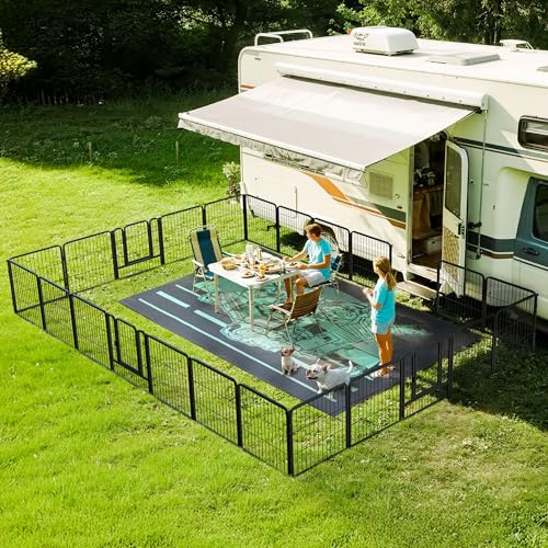 FXW Instant Unleashed Dog Playpen, Portable Pet Fence for Outdoor, RV Trips, and Camping, 24 inch, 24 Panels for Puppy and Small Dogs with 7' x 9' RV MatPatented