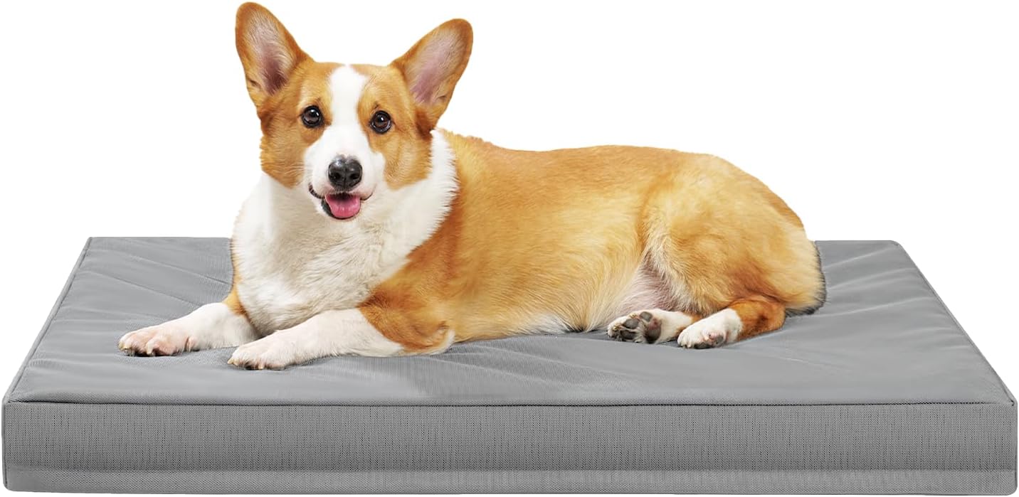 Indestructible Dog Beds for Large Dogs, Orthopedic Memory Foam Pet Bed with Oxford Fabric, Waterproof Outdoor Dog Bed for Kennel with Washable Cover and Non-Slip Bottom, 41''x27'', Green