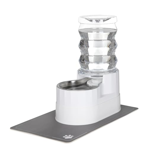 RIZZARI Pet Waterer Gravity Dispenser: White 7L Raised Bowl Feeder - Stainless Steel Anti-Leak Design - for Cats/Dogs Travel